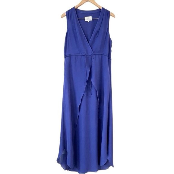 Madison Marcus Royal Blue Silk Maxi Dress Womens Small Layered High Slit - Picture 1 of 11